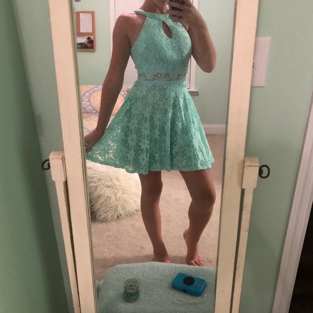 Mint colored lacy dress perfect for Homecoming!